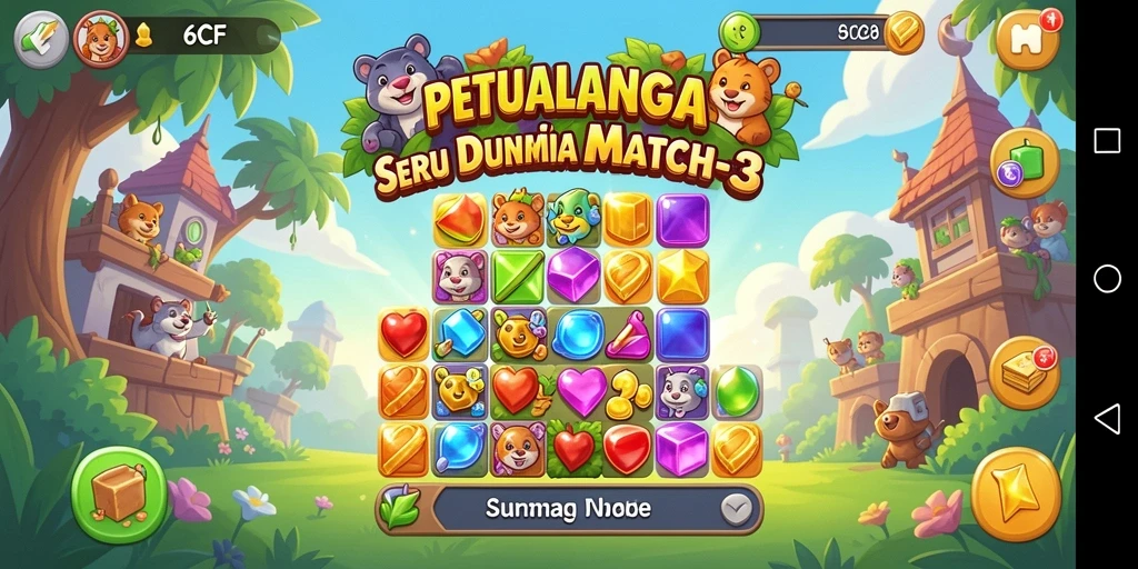 Tampilan seru gameplay Match-3 di 6CF yang memikat pemain.