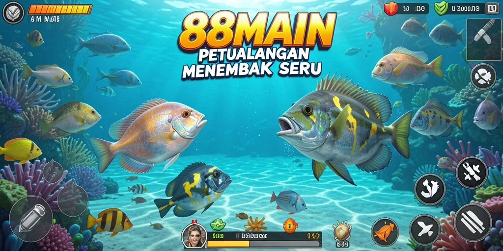 Screenshot gameplay 88MAIN menampilkan aksi menembak ikan yang mendebarkan.
