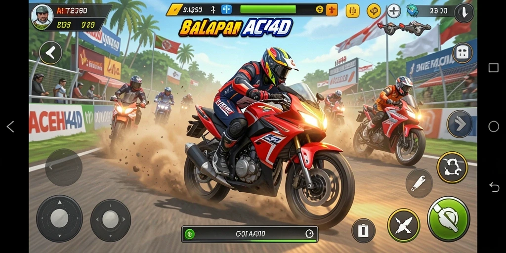 Gameplay balapan motor yang seru dan mendebarkan.