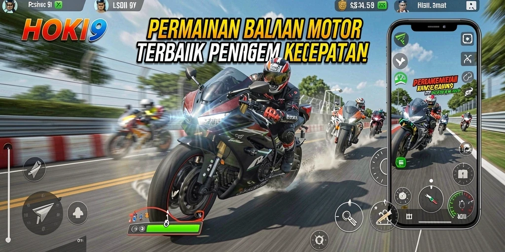 Tampilan gameplay balapan motor yang mendebarkan di HOKI9.