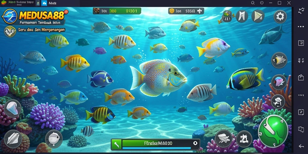 Tampilan gameplay seru di MEDUSA88 saat memburu ikan.