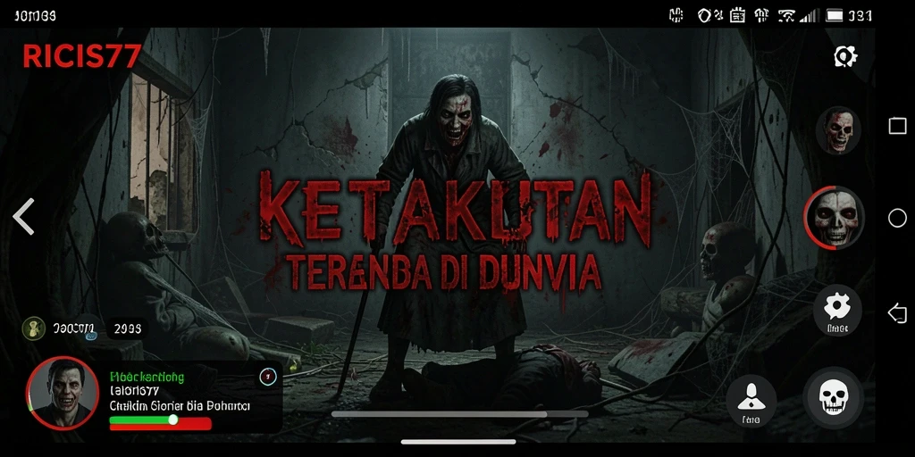 Screenshot gameplay RICIS77 menampilkan aksi menegangkan dalam suasana horror.