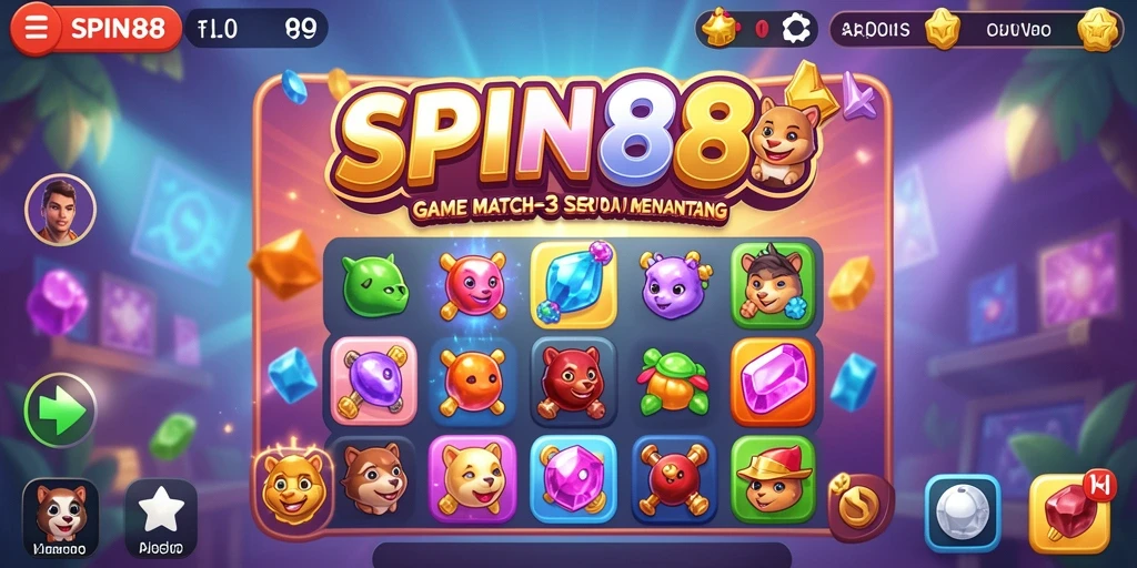 Screenshot gameplay SPIN88 menampilkan keseruan permainan Match-3 yang menantang.