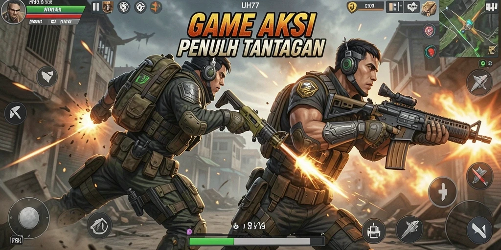 Tampilan utama gameplay UH77 dengan aksi seru dan mendebarkan.