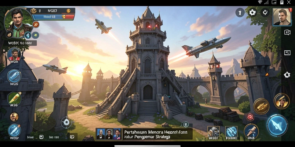 Screenshot Gameplay <strong>WG87</strong> menampilkan menara menghadapi gelombang serangan musuh.